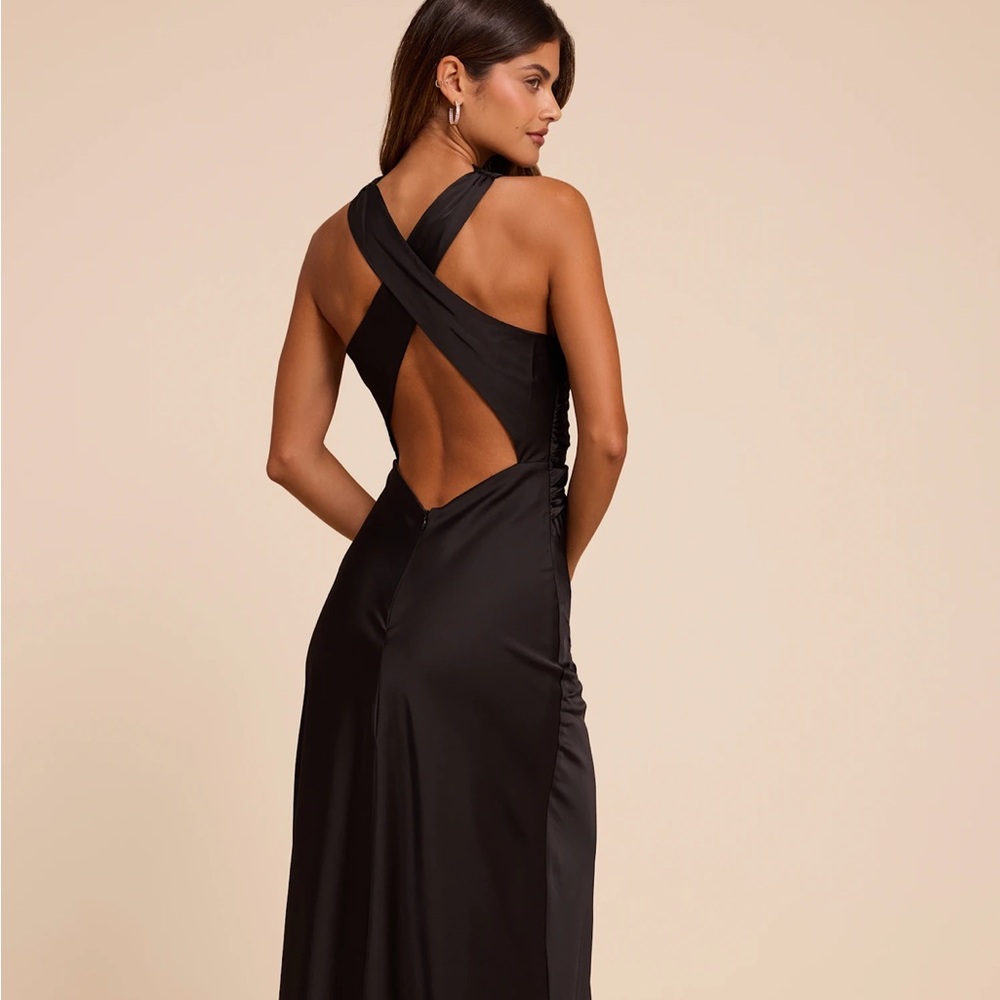 Lulu’s Effortlessly Sensational Black Satin Backless Maxi Dress Medium - Picture 3 of 9